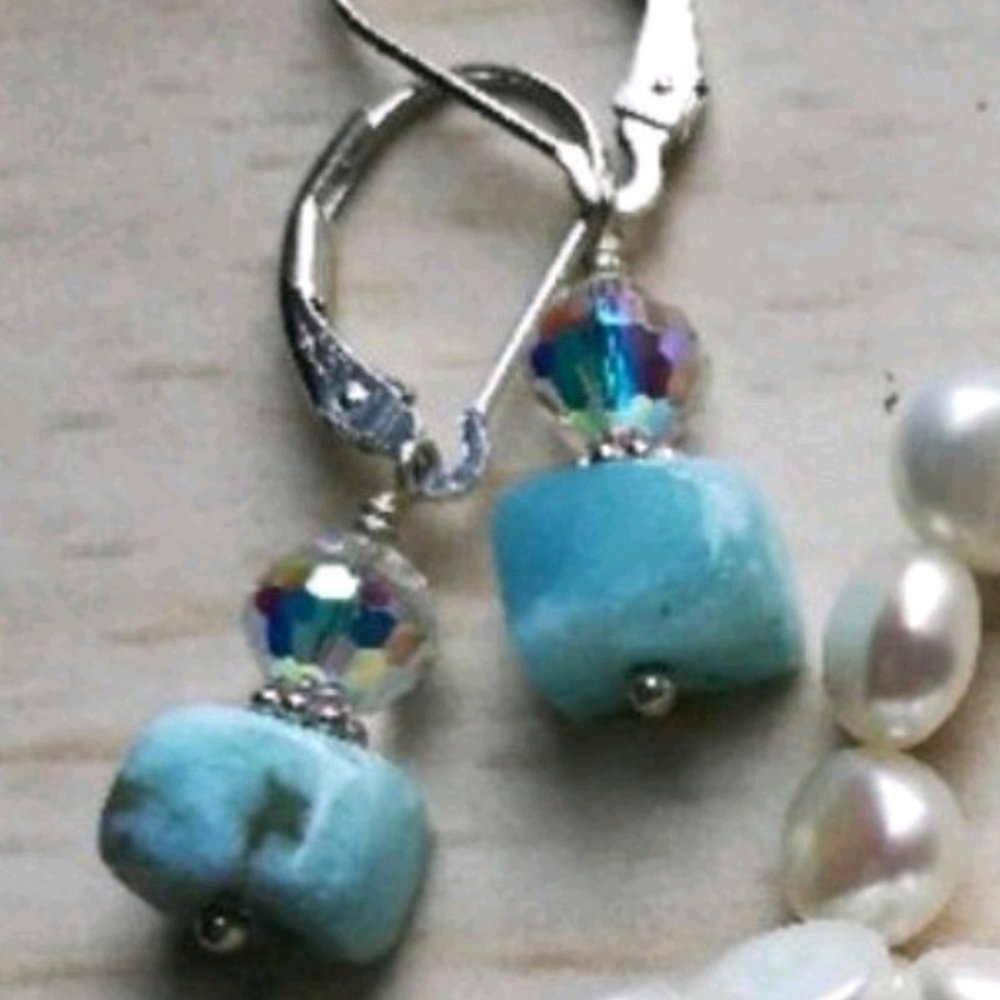Larimar & Swarovski Sterling Silver Dainty Earring